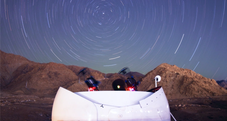 Ground observatory network under star trails Ground observatory network under star trails